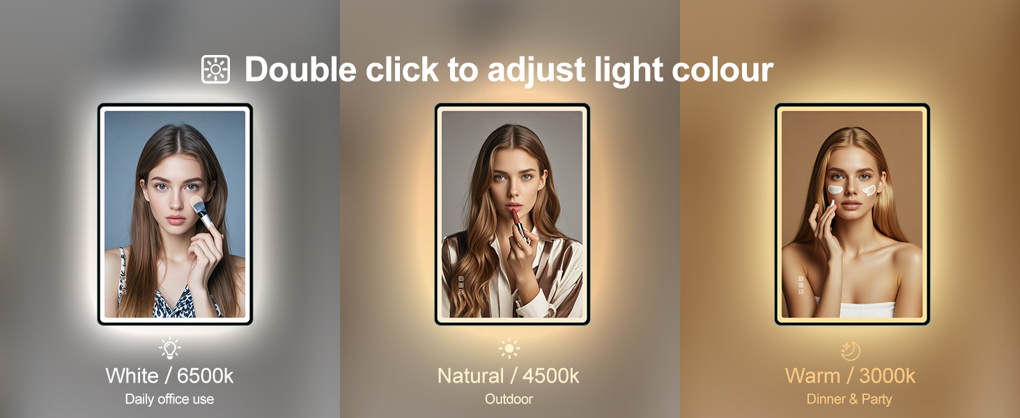 Дзеркало для ванної кімнати зі світлодіодним підсвічуванням STARLEAD 80x60 см, Bluetooth, протитуманне, регульоване, 3 кольори світла, HD скло, IP44, горизонтальне/вертикальне