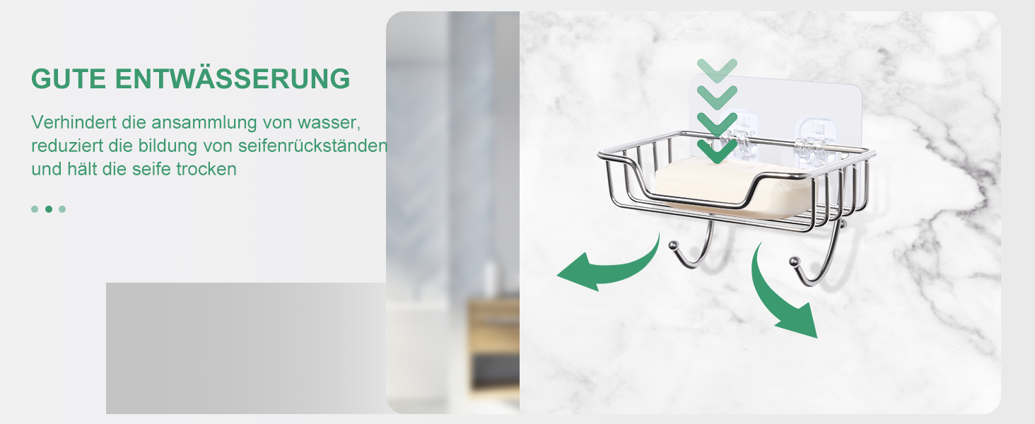 Тримач для мила без свердління Uten, нержавіюча сталь, самоклеючий, з 2 гачками, для душу, ванної, кухні (сріблястий, 2 шт.)