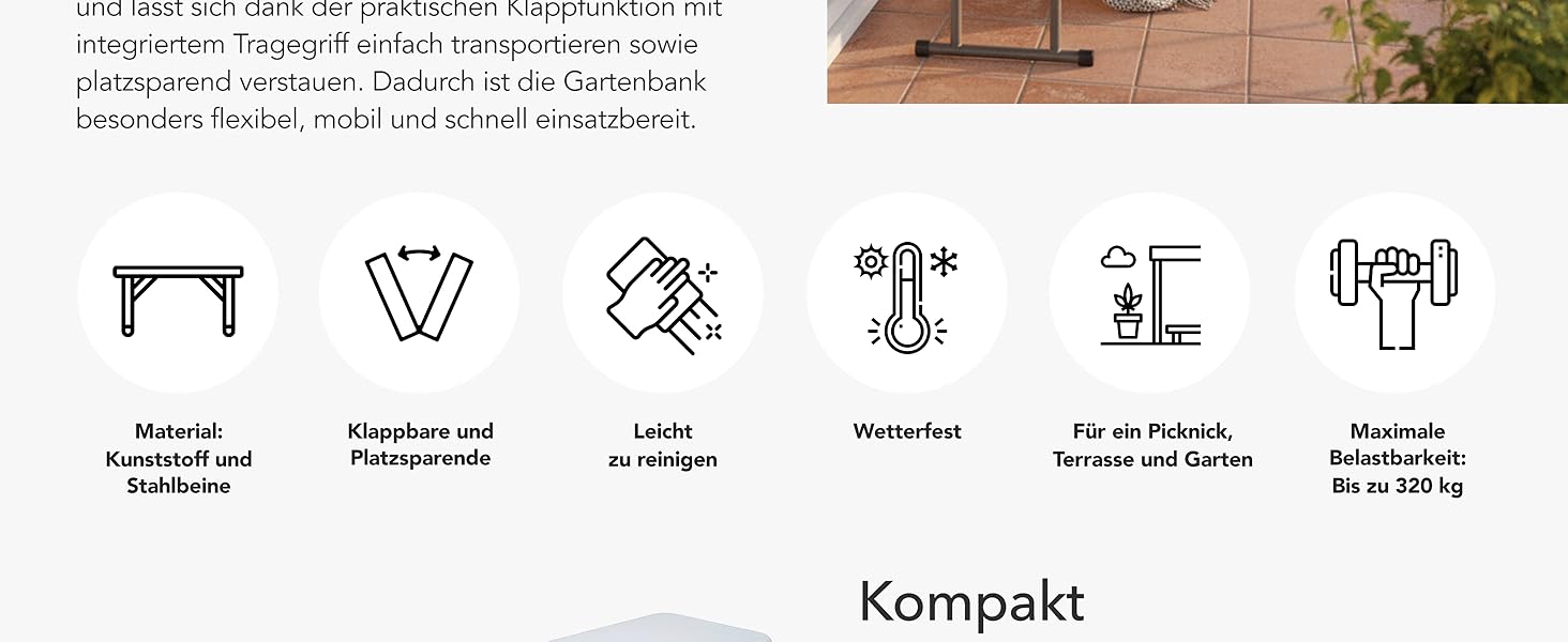 Зручний розкладний садовий стіл Floordirekt Buffettisch для відпочинку на терасі, балконі або кемпінгу - 183x76 см, матеріал: пластик, на 6 осіб