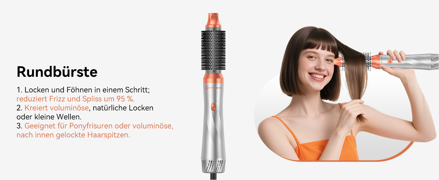 Фен-щітка Air Styler 5-в-1: стайлер, локони, об'єм, сушка, випрямлення. Потужність 800W, для жінок, помаранчевий колір