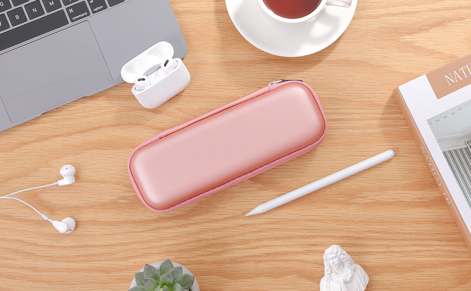 Чохол для Apple Pencil та інших стилусів, преміум-якість, шкіра, з кишенькою для кабелю USB, рожевий