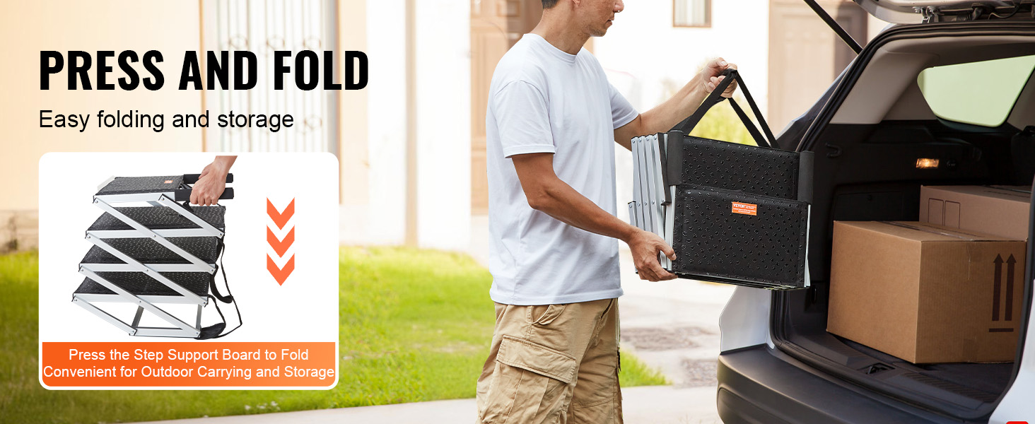 Сходинка для собак VEVOR у автомобіль: 5 сходинок, широка, складна, з антиковзким покриттям, легка алюмінієва, для авто, SUV та вантажівок (61-65 см)