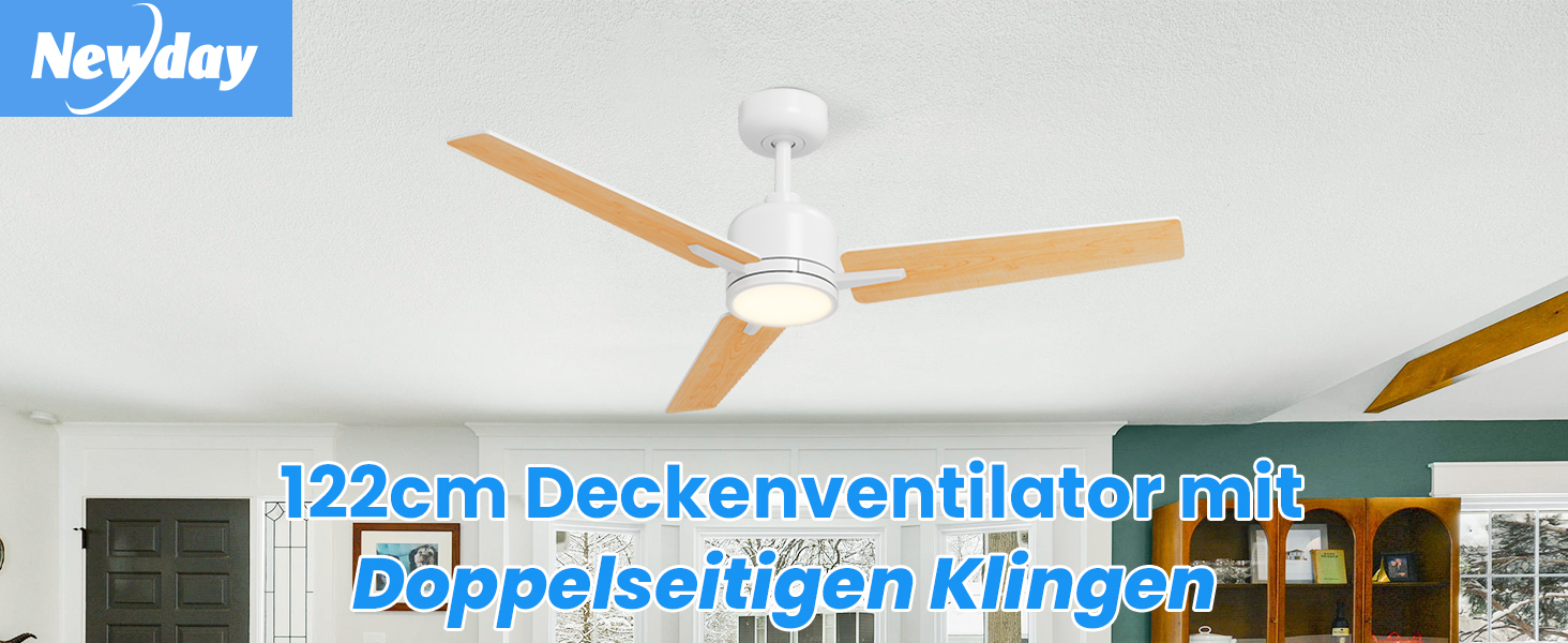 Deckenventilлятор Newday з підсвіткою та пультом керування, 122 см, дерев'яний, з DC мотором, для спальні/вітальні