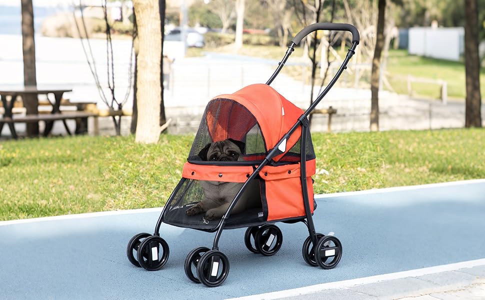 Візок для собак та дітей PawHut, сірий та чорний, з регульованим дахом, кишеню та 2 повідки, 82x47x97 см