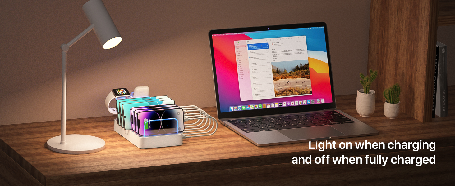 SooPii Зарядна станція USB-C 8 портів з PD 20W, кабель USB 8 шт., тримач для Apple Watch та AirPods - Біла