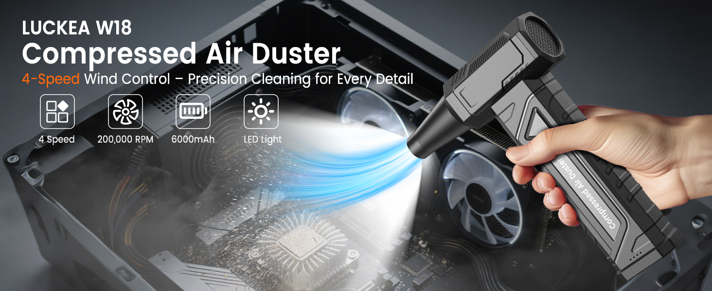Електричний пилодув для ПК та приміщень - Air Duster 200000 RPM, 4-рівні, акумуляторний, чорний