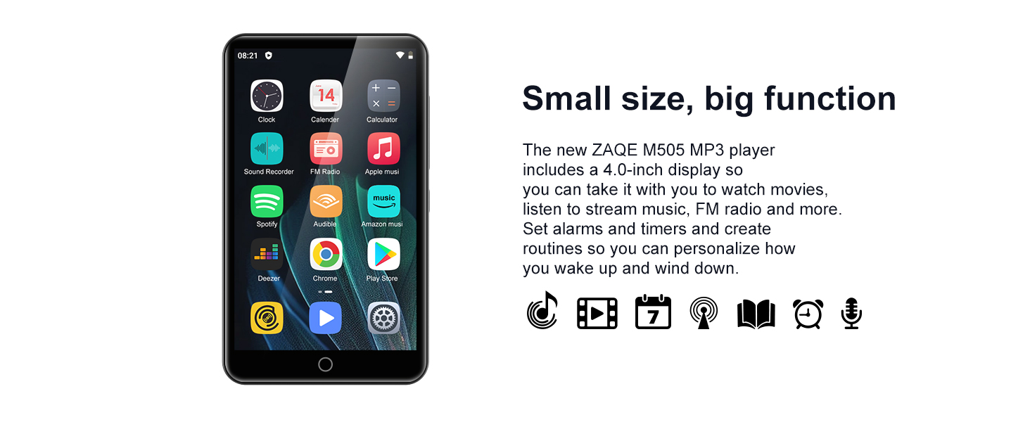 MP3-плеєр ZAQE 80GB Bluetooth WiFi Android Spotify MP4 для дітей (Чорний)