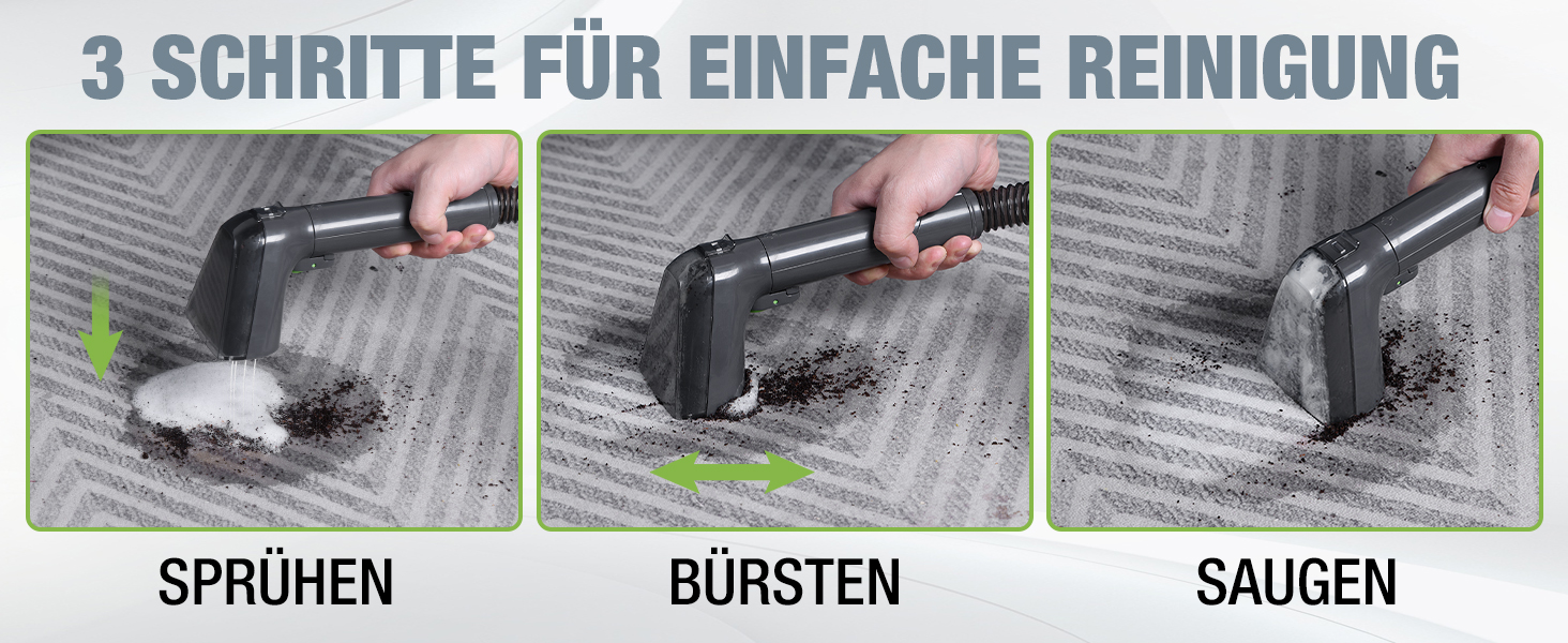 WORKPRO Мийний пилосос для килимів та м'яких меблів, 16 kPa, 4 режими очищення, насадки для килимів, диванів, матраців, вікон, видалення тваринських плям