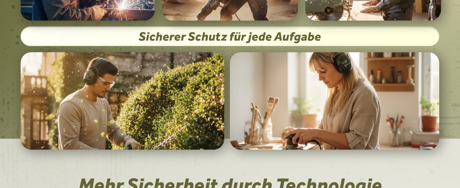 Schallwerk Work+ | Захист слуху для роботи – наголовники з регульованим розміром, високоякісні навушники для шумозаглушення – капелюхоподібні навушники для роботи та повсякденного використання (оливковий)