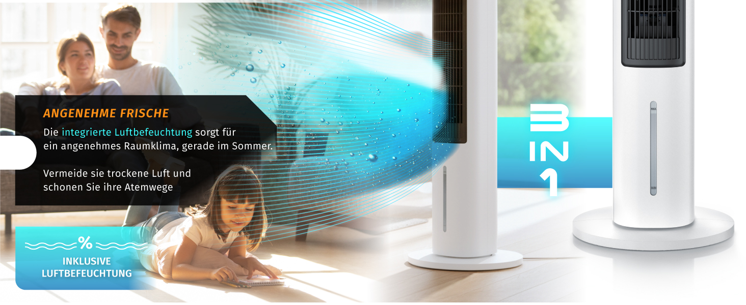 Вентилятор з водяним охолодженням Brandson ECO Design: тихий, 9 швидкостей, таймер, осциляція, іонізація, з пультом, білий