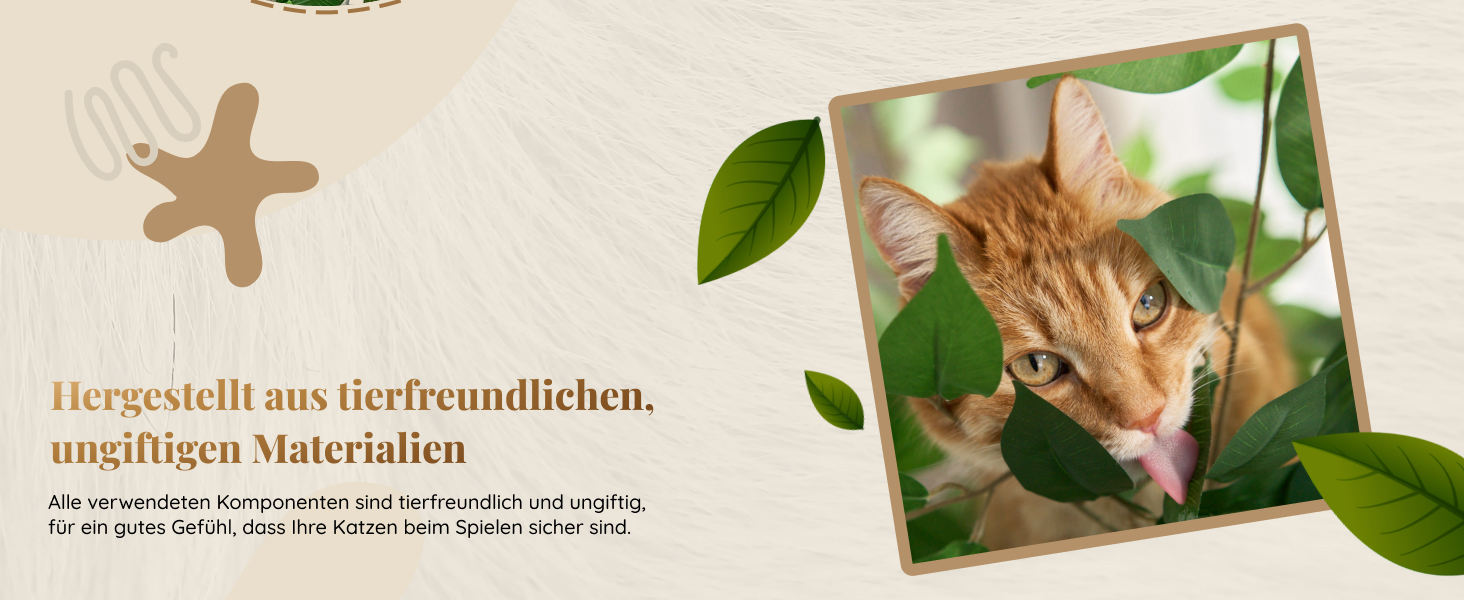 Дерево для котів з листям – Стабільний та компактний – 4 поверхні для дряпання та 3 стовпчики – Ідеально для лазіння, ховання та сну – Легка збірка – Безпечний та довговічний cat tree з натуральних матеріалів