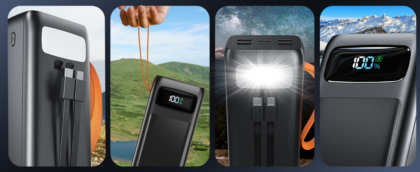 Портативний зарядний пристрій Power Bank 50000mAh з PD 30W, LED-дисплеєм, 7 виходами, ліхтариком та USB-C кабелем. Чорний.