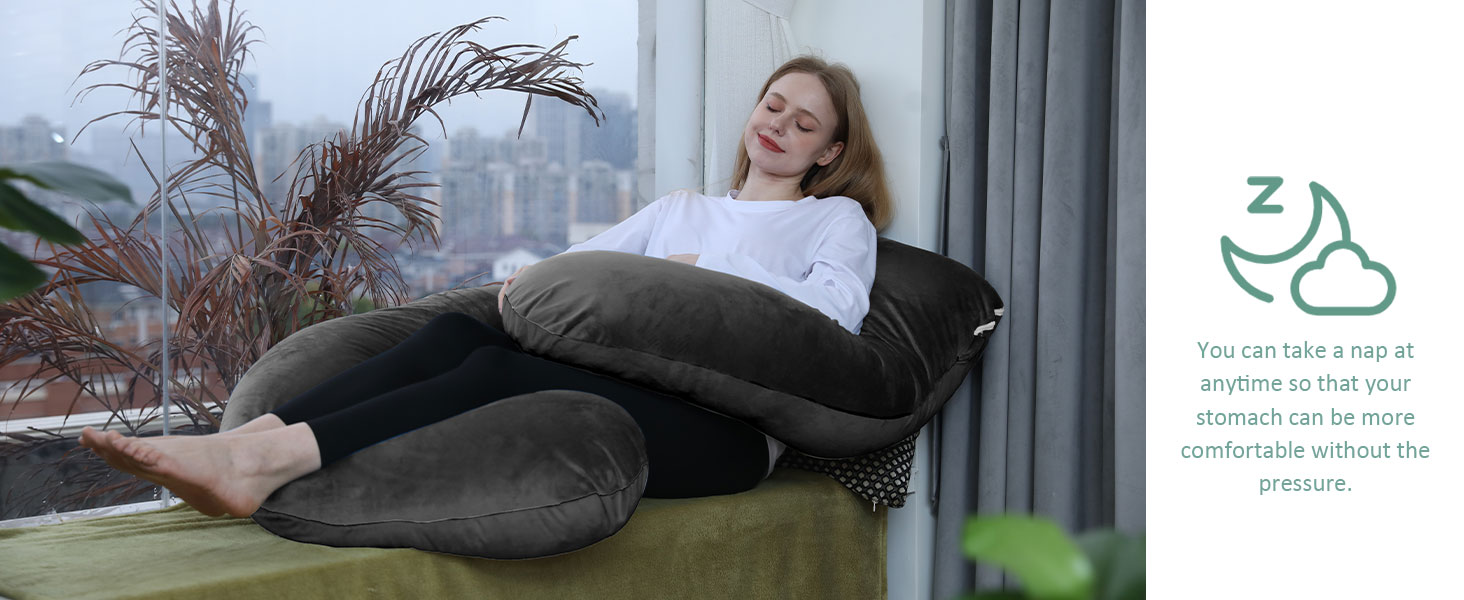 Подушка для вагітних J форми Chilling Home, велика ортопедична подушка для сну на боці та годування, з чохлом, оксамит, чорна