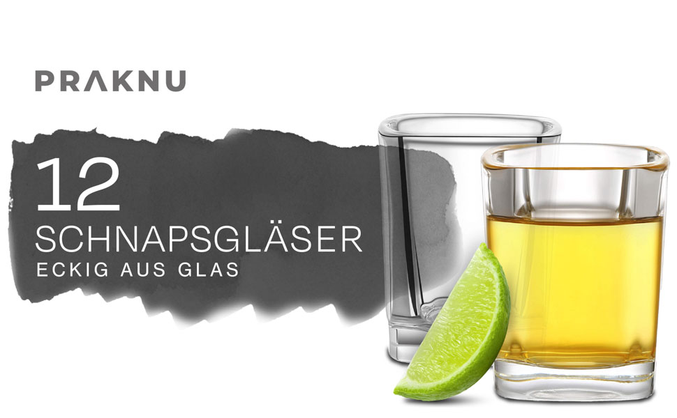 Набір шотових склянок Praknu 12 шт. 6cl, квадратні, скляні, для напоїв, міцне дно, для вечірок - безпечні для посудомийної машини
