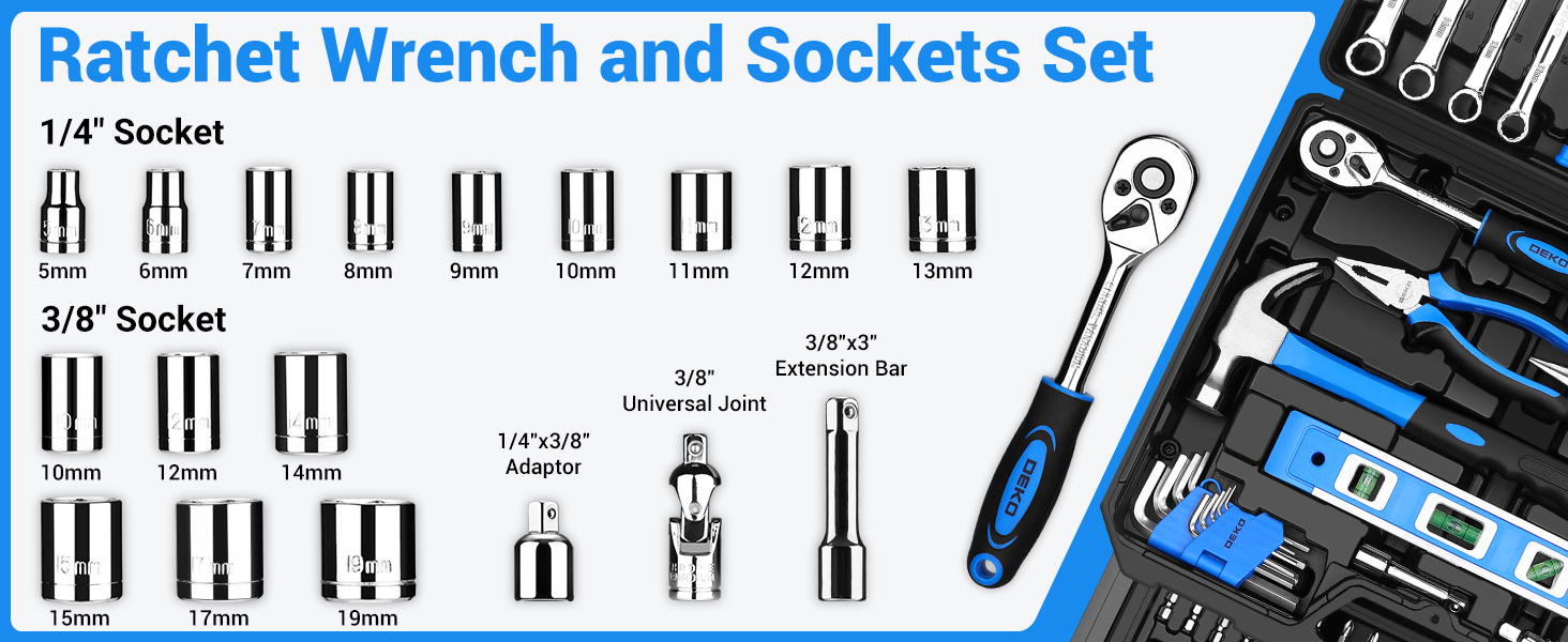 Набір акумуляторної дрилі DEKO 12V: 238 штук у кейсі. Акумуляторна дриль-шуруповерт для дому, рукоділля та ремонту. Комплект інструментів (блакитний)