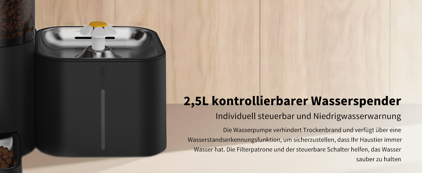 Автоматичний диспенсер корму та води для котів DOEL 2-в-1 з керуванням через додаток, голосовою підтримкою та таймером, 6л корму + 2.5л води