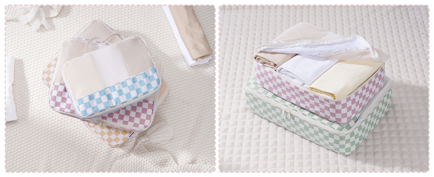 Набір органайзерів для валізи Narwey 7 шт., Packing Cubes для подорожей, рюкзаків, валіз (смугастий, Y-граублау)