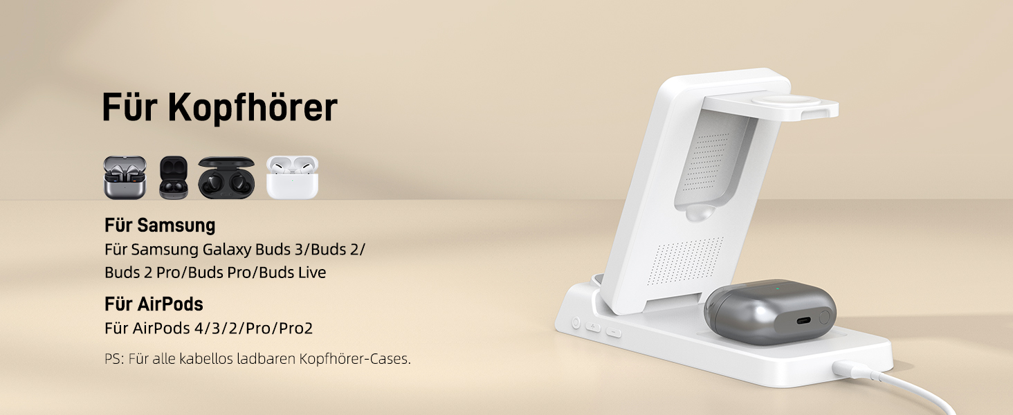 Бездротовий зарядний пристрій 3-в-1 для Samsung Galaxy S26/S25/Z Fold 7/Flip 7, Galaxy Watch 8/7/6/5 Pro та Buds 3/2 - білий