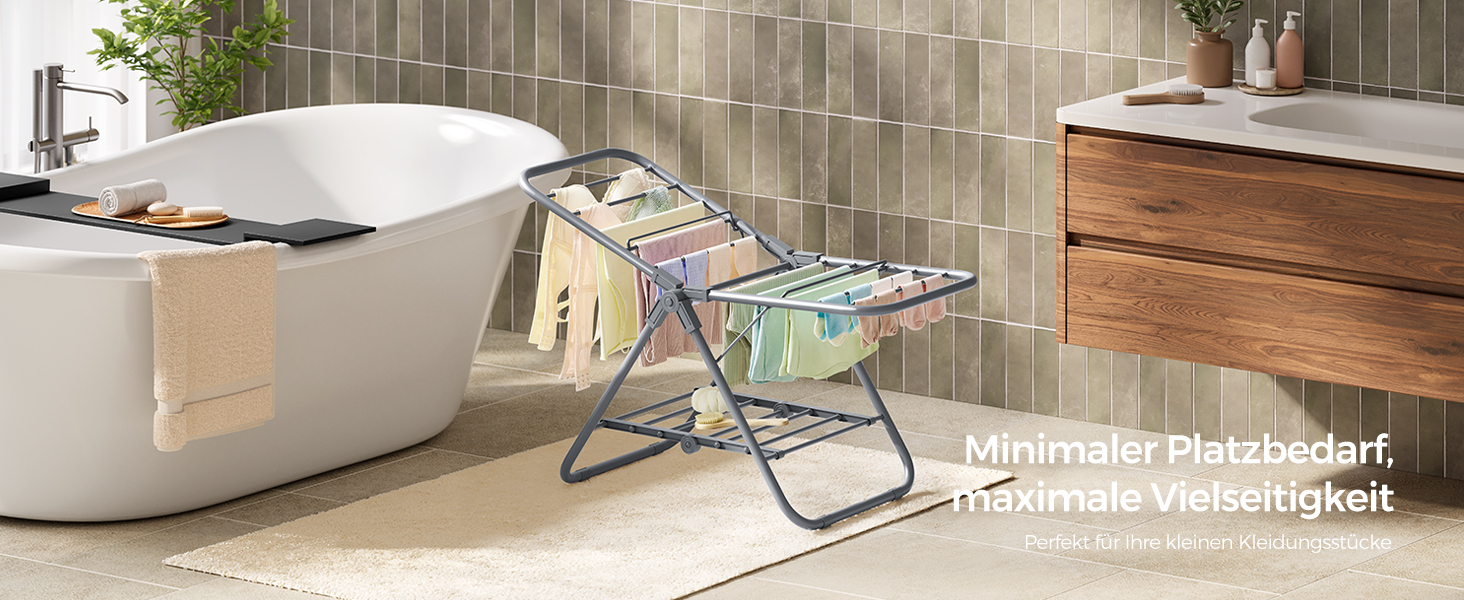 SONGMICS Сушарка для білизни складна, металева, 2-х крила, 44 x 101 x 54 см, білий (Taubengrau)