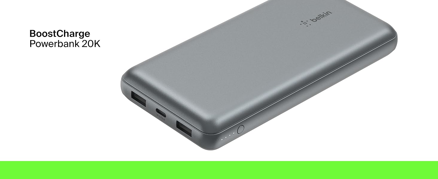 Powerbank Belkin 20000mAh з USB-C та USB-A, 20K, сірий, для iPhone, Galaxy, Pixel, iPad, AirPods