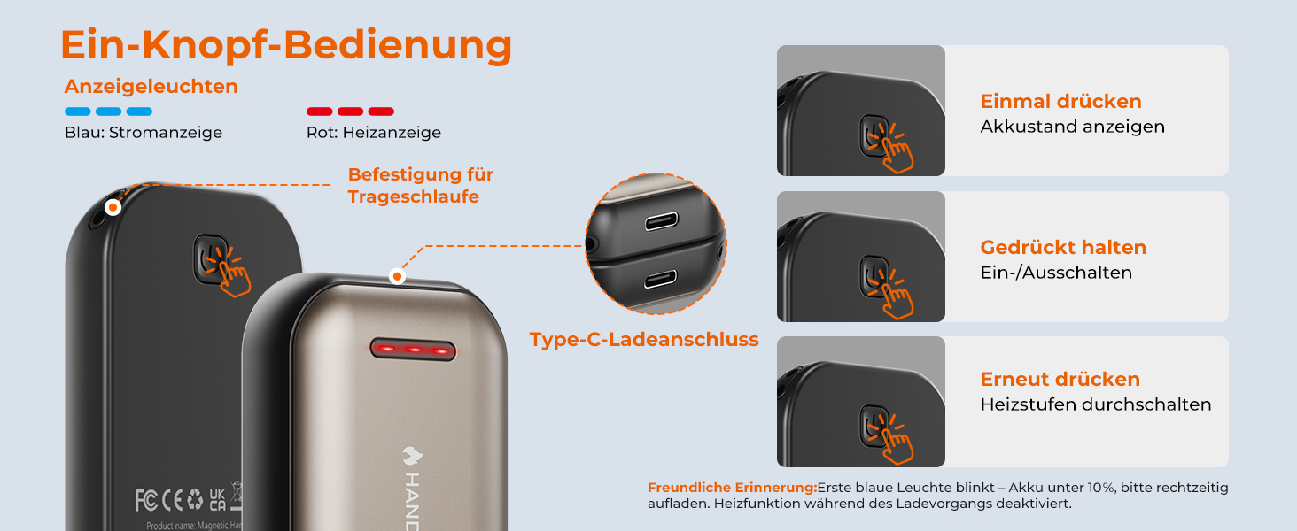 Електричний гріє для рук 2 шт. – 6000mAh, магнітний, USB-C, 3 рівні нагріву до 55°C, для активного відпочинку, кемпінгу, гольфу, синдром Рейно