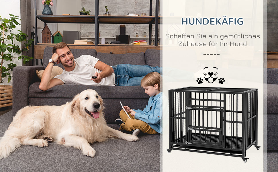 Клітка для собак PawHut з замком, подушкою та столиком, 80 x 56 x 63 см (чорний)