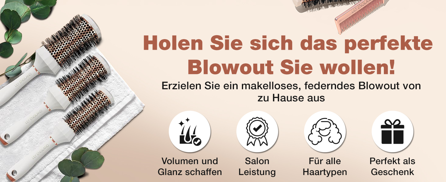 Набір гребінців Lily England Runde: 4 шт. Професійний набір для укладки волосся, 3 круглі гребінці та гребінь, подарунковий набір для жінок