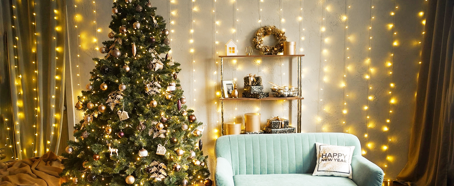 Ланцюжок LED-ліхтариків 2x2м, 200 LED, USB, тепле біле світло для декору свята, вечірки, Рамадану, весілля, кімнати