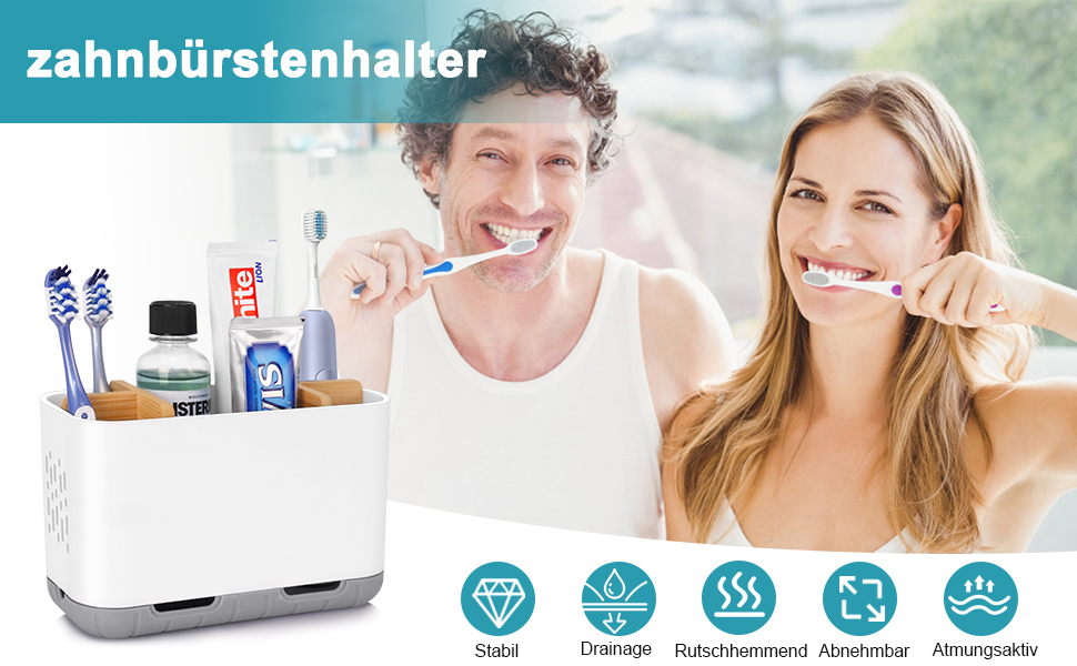Тримач для електричної зубної щітки: органайзер для ванної кімнати, знімний, з отвором для стоку, для сім'ї та дітей (білий, великий)