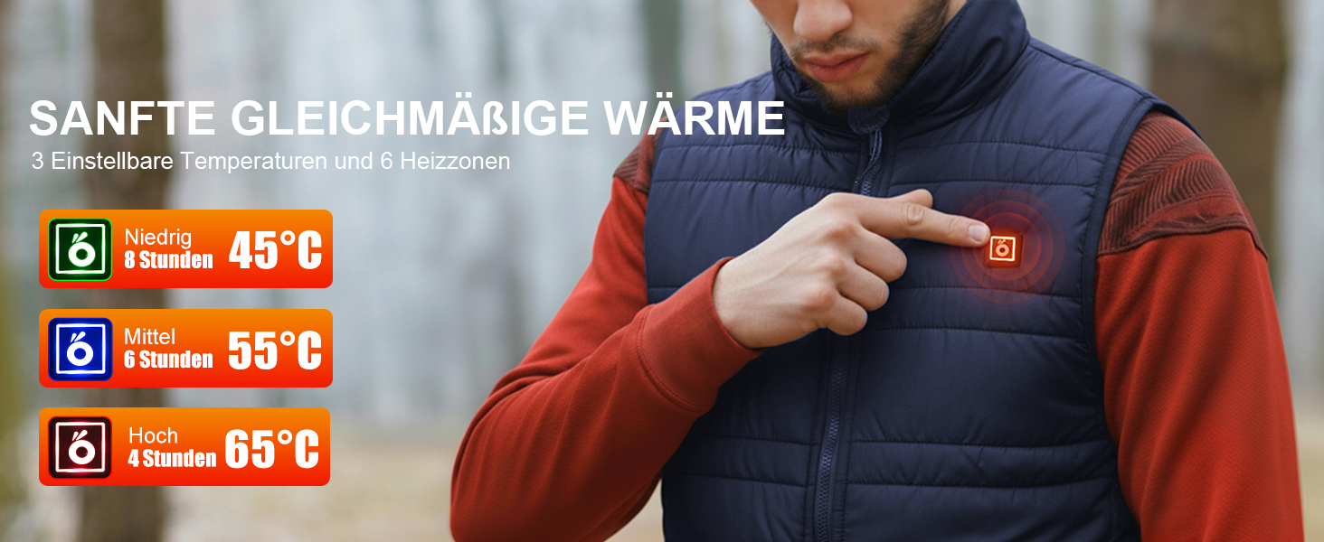 Обогреваемая жилетка UNBON для мужчин и женщин с Powerbank 10000mAh USB, 3 режима нагрева, 6 зон обогрева, жилетка-куртка с аккумулятором (M, Синий)