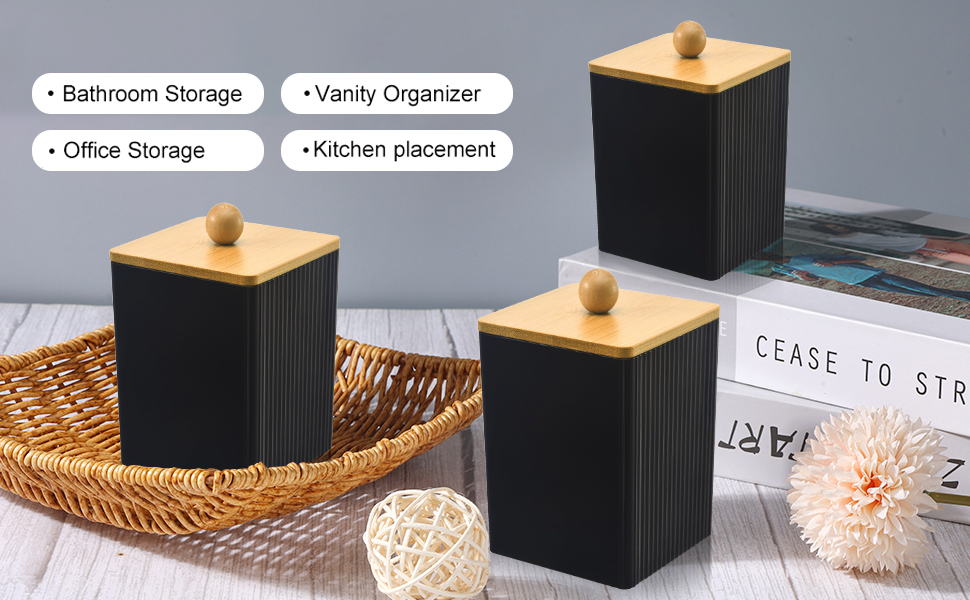 Диспенсер для ватних дисків та паличок з бамбуковим кришкою, акриловий органайзер для вати, чорний, для ванної кімнати