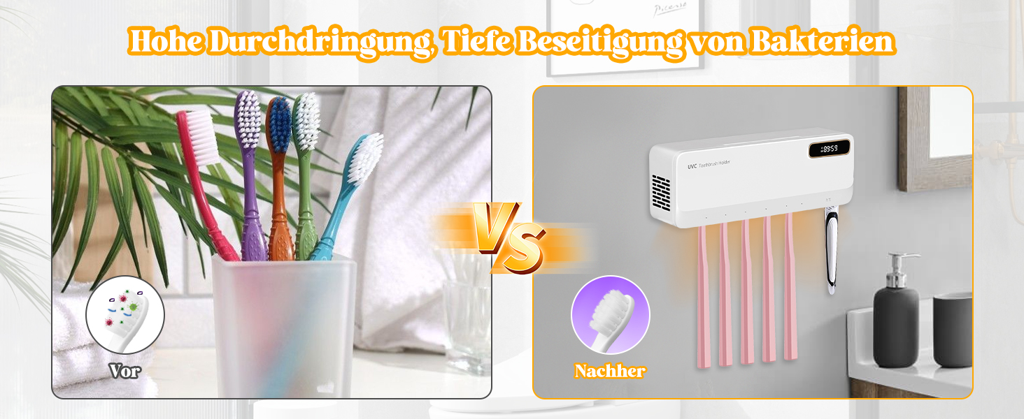 Утримувач для зубних щіток настінний з УФ дезінфекцією, електричний для зубних щіток, USB зарядний, 2000mAh, 3 режими, для дому, ванної кімнати, душу (білий)