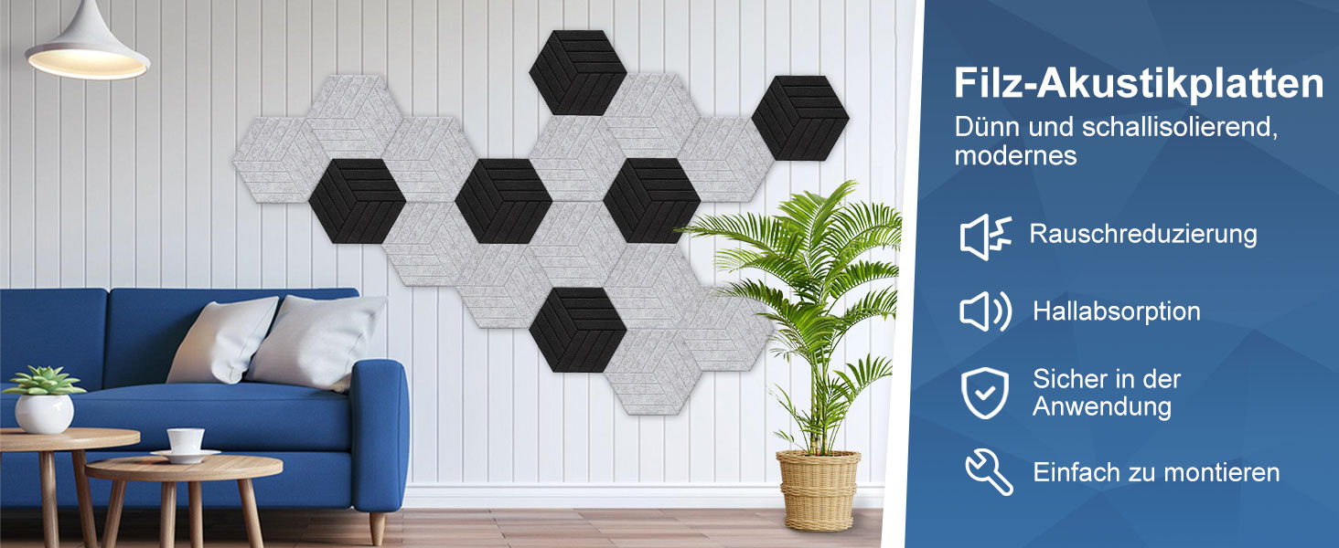 Акустичні гексагональні панелі Fiqops самоклеючі, звукопоглинаючі шестикутні плити для стін (чорні, 30x26x0.9 см), 18 шт — для студії та дому