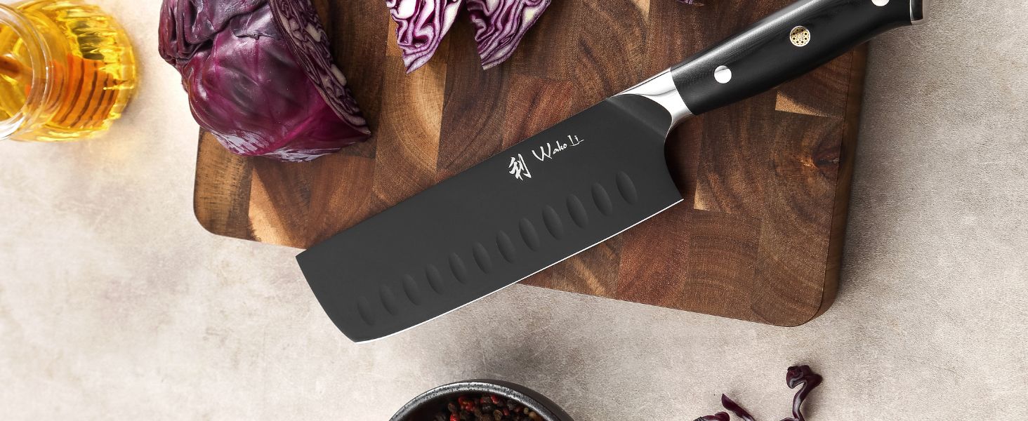 Wakoli Nakiri Messer 17 см: ніж для овочів з титанового покриття, нержавіюча сталь, G10 ручка, ніж для овочів та зелені, ніж для хліба в подарунковій коробці