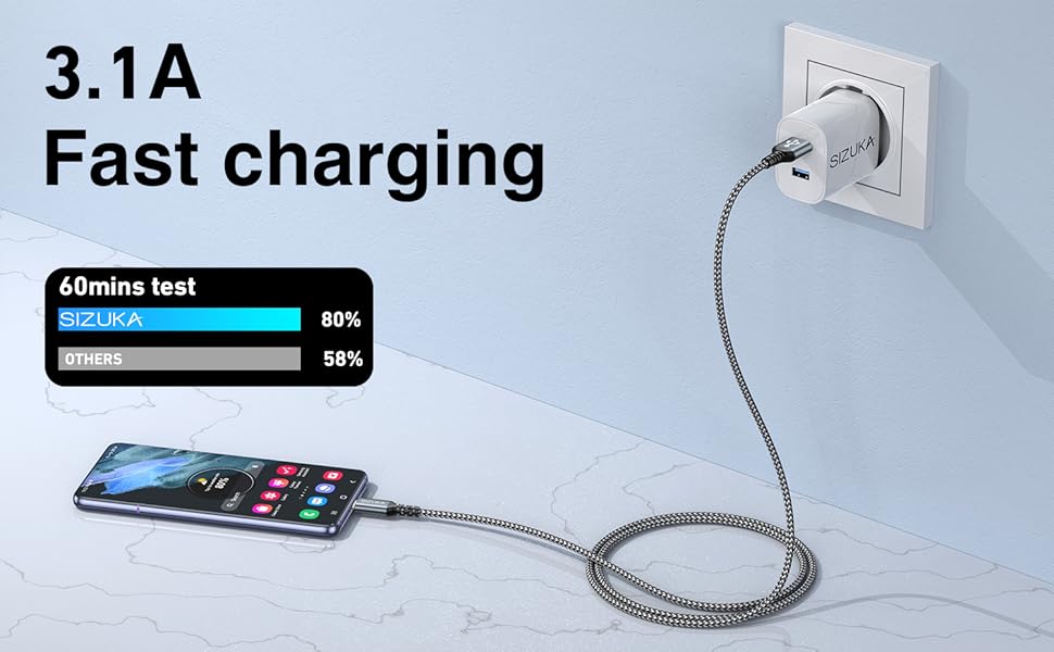 Кабель USB-C [3 шт, 2 м] для Samsung Galaxy: швидка зарядка, 2 м + 2 м + 2 м