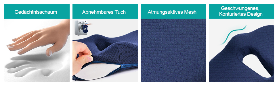 Подушка для сидіння Ainiv, ергономічна подушка з Memory Foam для офісного крісла, інвалідного візка, автомобіля (Блакитна)