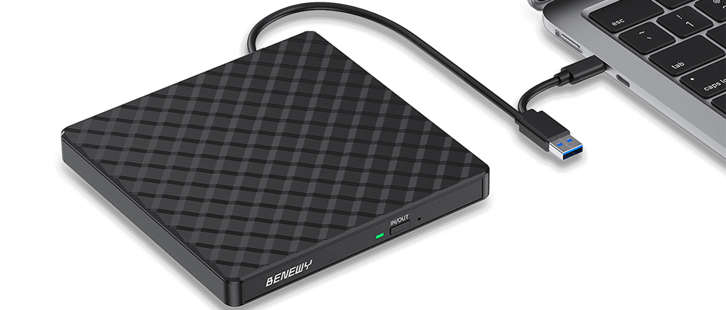 Зовнішній DVD-привід BENEWY USB 3.0 та USB-C, CD/DVD гравер для ноутбука та ПК (Windows, macOS, Linux)