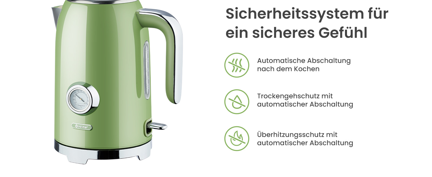 Набір чайник та тостер Retro Green, 1.7L, 2200W, нержавіюча сталь, з регулюванням температури