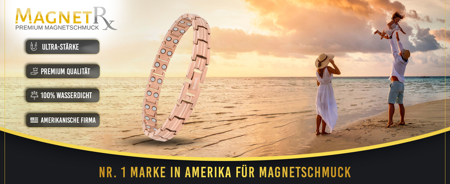 Браслет на руку MagnetRX® Ultrastarkes Titan Magnetarmband для жінок – титановий браслет з магнітами, регульований розмір, рожеве золото
