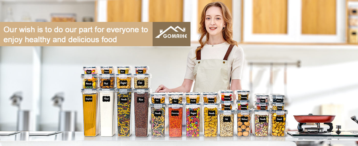 Набір контейнерів для зберігання GoMaihe 16 шт., герметичні бокси для кухні, пластикові контейнери з кришкою для круп, мюслі, рису, борошна та корму для тварин