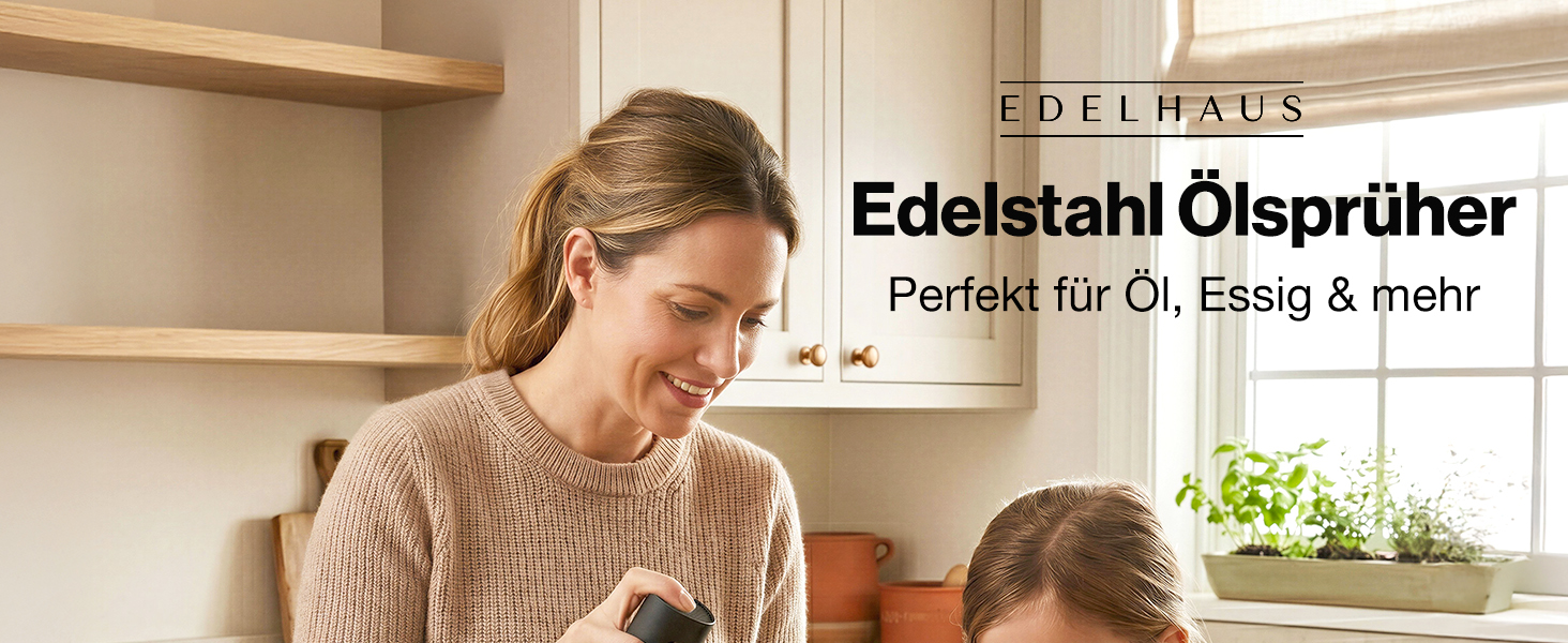EDELHAUS Набір розпилювачів для олії 2 шт. - Спрей для олії та оцту з нержавіючої сталі та скла для здорового приготування їжі, з дозатором, етикетками, лійкою та силіконовим пензликом (Чорний/Нержавіюча сталь)
