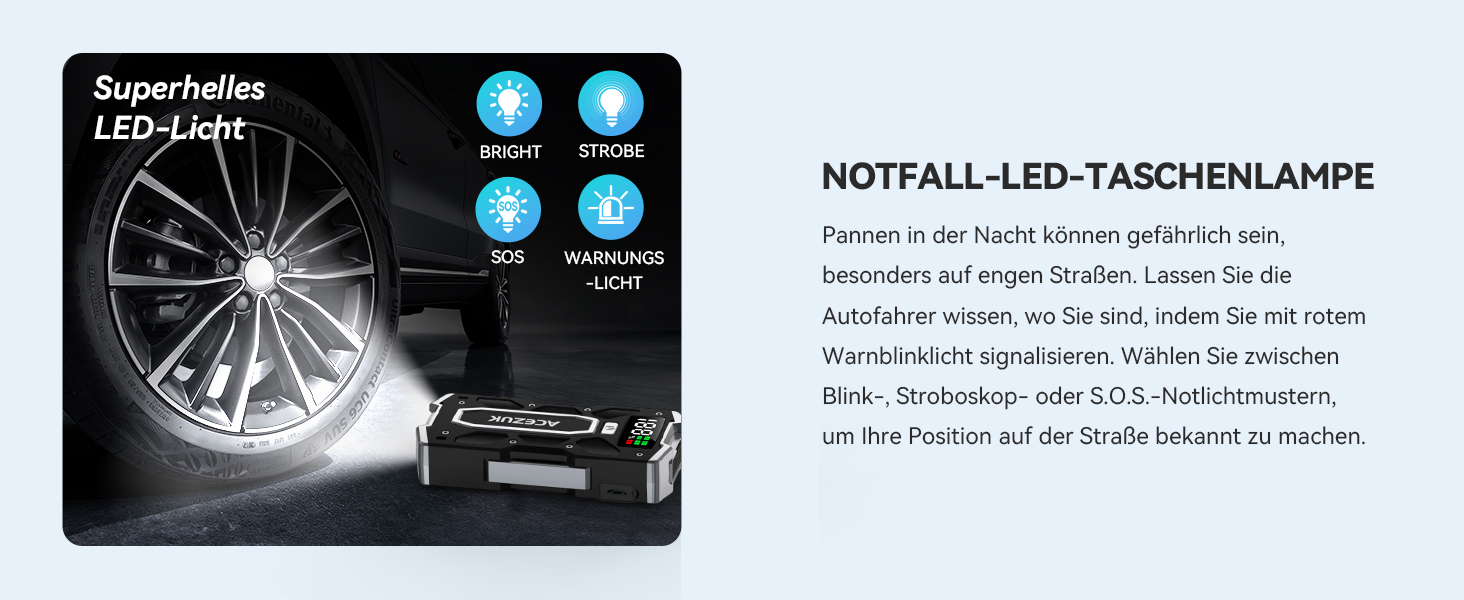 Портативний зарядний пристрій Starthilfe Powerbank 6000A для автомобіля: 7.0л бензин, 5.5л дизель, LED ліхтарик, великий екран (Чорний)