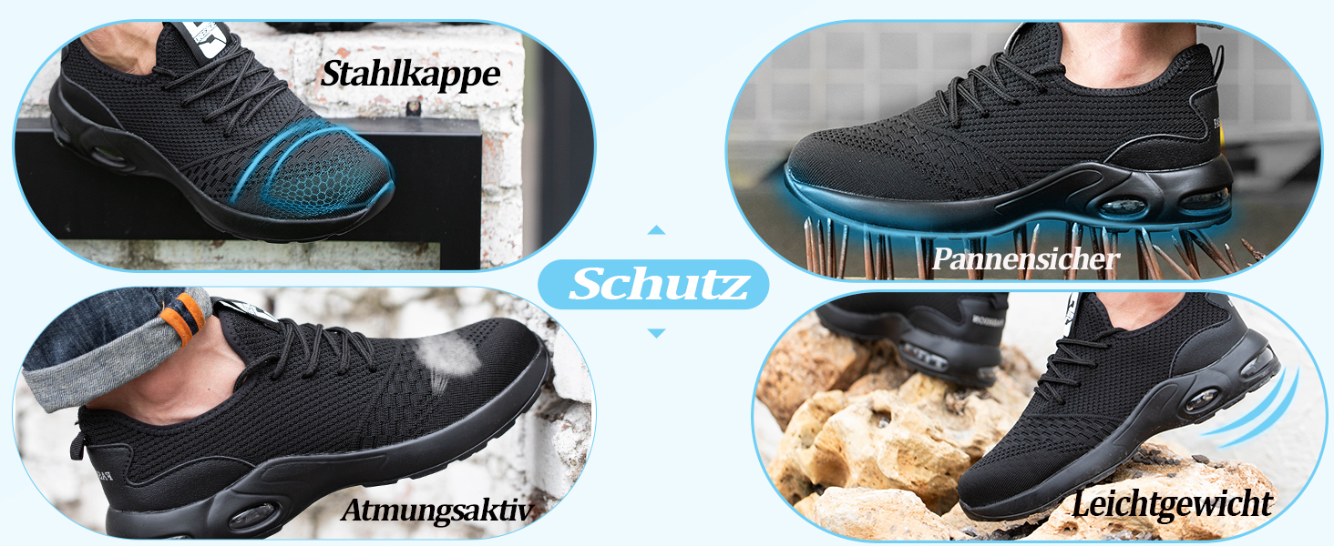 Чоловічі робочі черевики / взуття: легкі, дихаючі, з металевим підноском, чорні (39 EU)