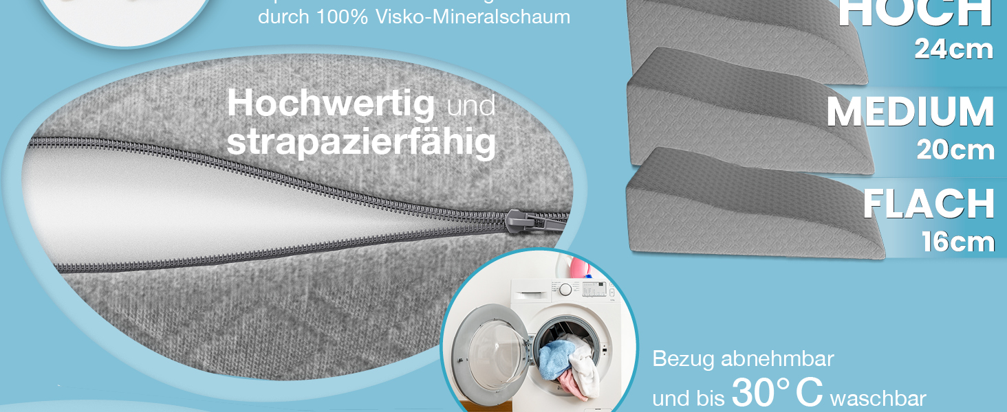Подушка для ніг ELONEO з ефектом пам'яті (Memory Foam) для розвантаження та підняття ніг, знімний чохол, 68x40x16 см, сіра