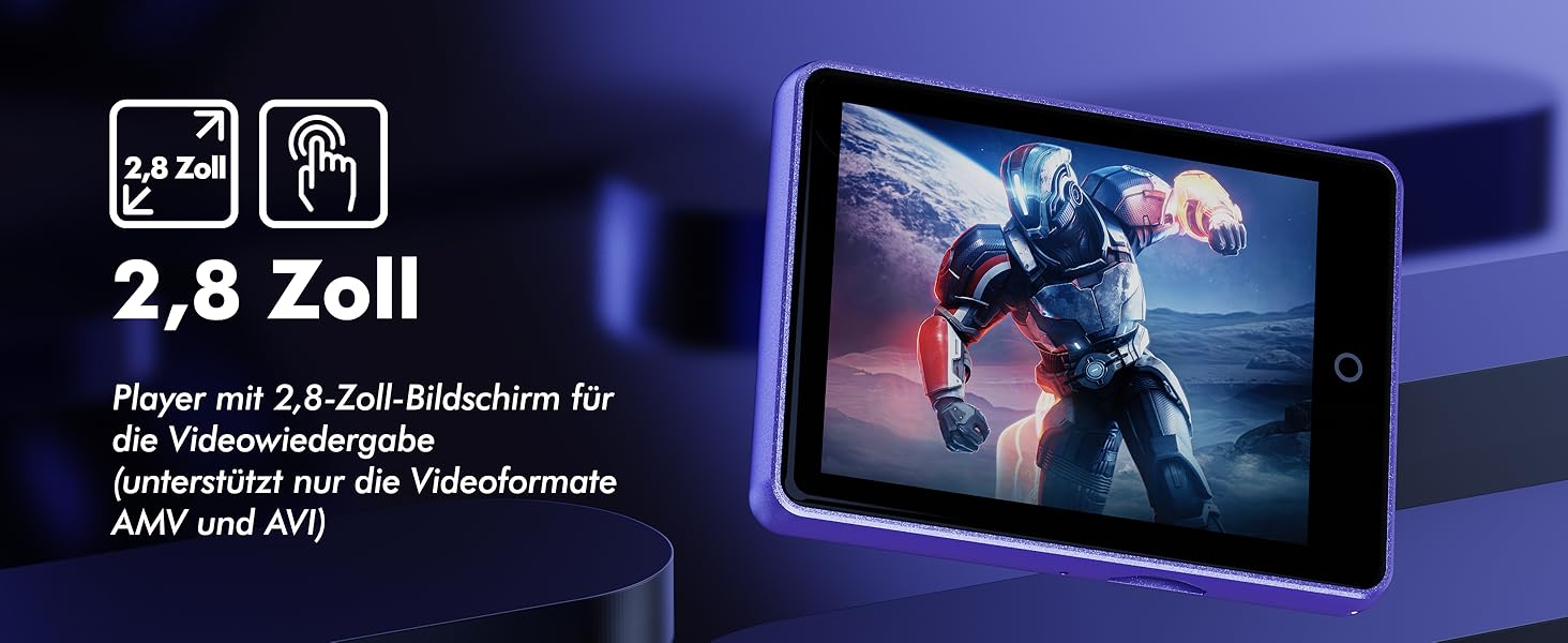 MP3 плеєр дитячий 64GB Bluetooth 5.3 з радіо, радіоприймач, MP4 плеєр, дитячий музичний плеєр з touch screen, розширюється до 128GB, фіолетовий