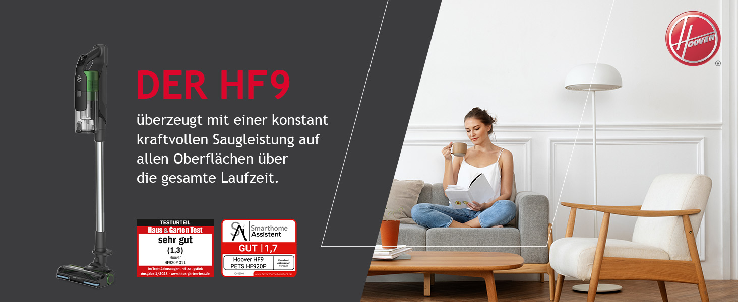 Бездротовий акумуляторний пилосос Hoover HF9 I Без мішка, LED-підсвічування, Anti-Twist насадка, для всіх поверхонь (для тварин), 2 акумулятори