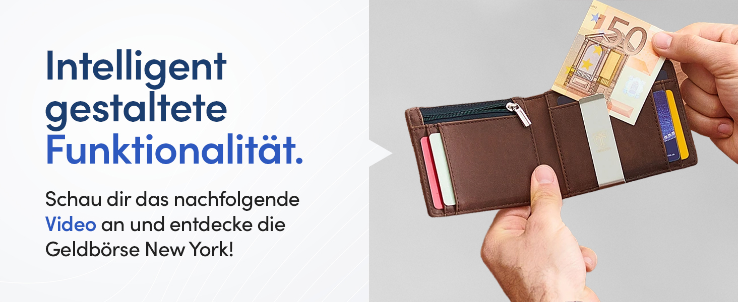 Чоловічий шкіряний гаманець TRAVANDO New York з кліпсою для грошей, RFID захистом, відділенням для монет, компактний, коричневий