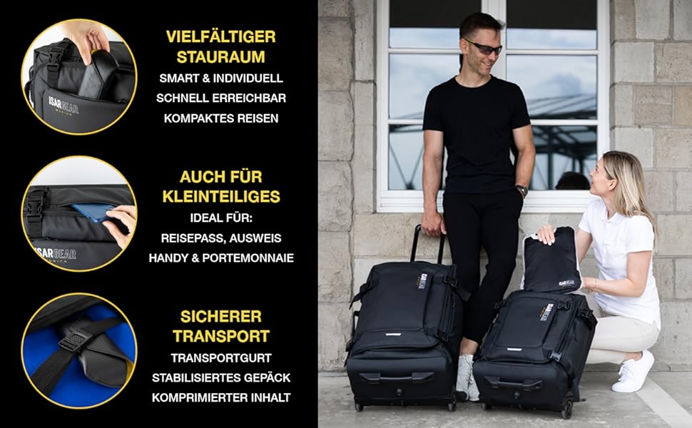 Чемодан ручної поклажі Isar Gear® з 2 колесами (50x35x20 см) - Легкий дорожній чемодан 20 літрів з тканини, ручний ролер, м'який кейс (Softcase) чорного кольору з колесами, висота 50 см