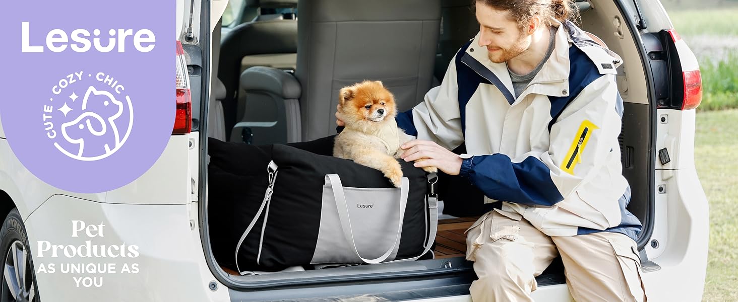 Автокрісло для собак Lesure - чорне, 58x56x33 см, з водонепроникним покриттям та кишенями