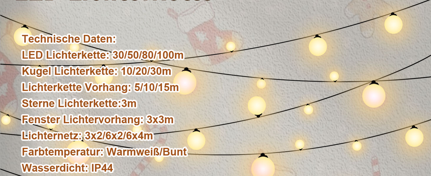 Ланцюжок вогнів 10м 400LED, штора з вогнями, тепле біле світло, 8 режимів, для дому та вулиці, EU-штекер, прикраса на Новий рік